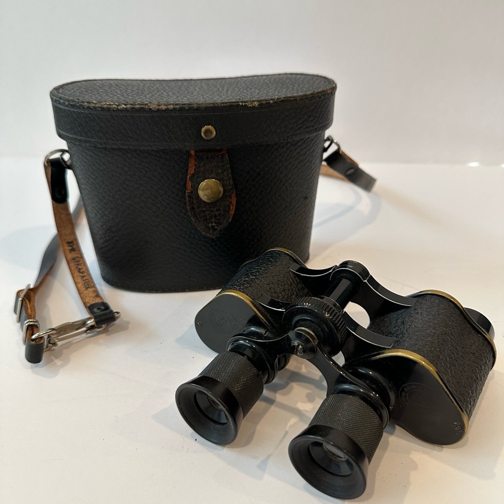 Antique Bausch and Lomb 8 Power 25mm Binoculars with Original Leather Case